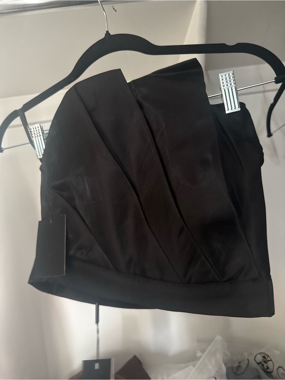 JLUXLABEL Black Gala Asymmetric Pleated Top